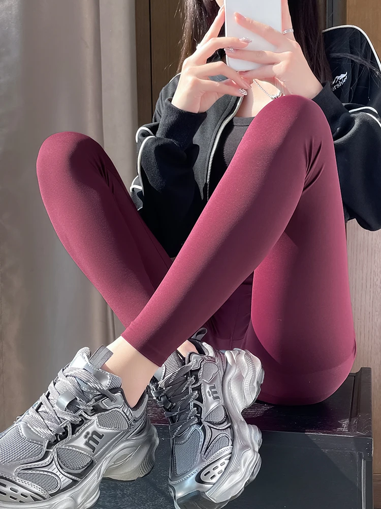 

Ankela Wine Red Yoga Pants Women's High Waist Tight ark Skin Fitn Pants Spring Autumn Outdoor Wear Sport Base Layer