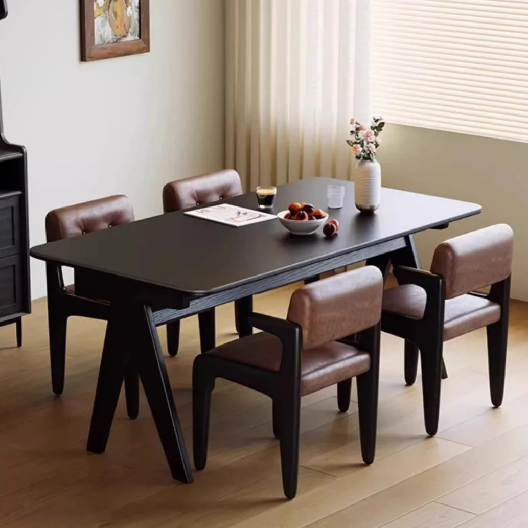 중세풍 원목 식탁 의자 프랑스식 등받이 레저 의자 오일 왁스 가죽 소프트백 암체어