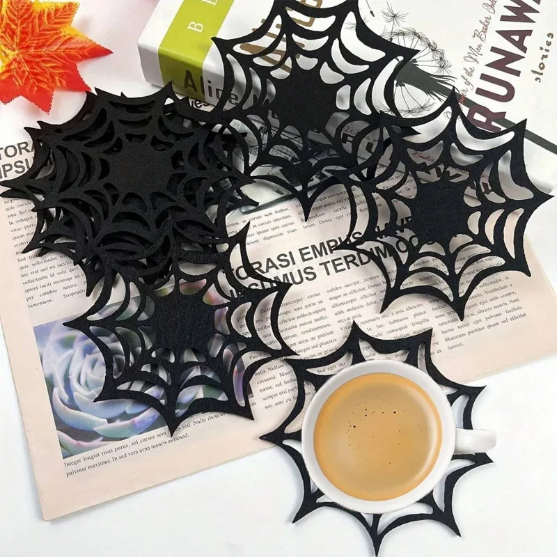 6/12pcs Halloween Spider Web Placemats Set Nonwovens Halloween Party Table Decoration Spider Web Coasters Party Supplies