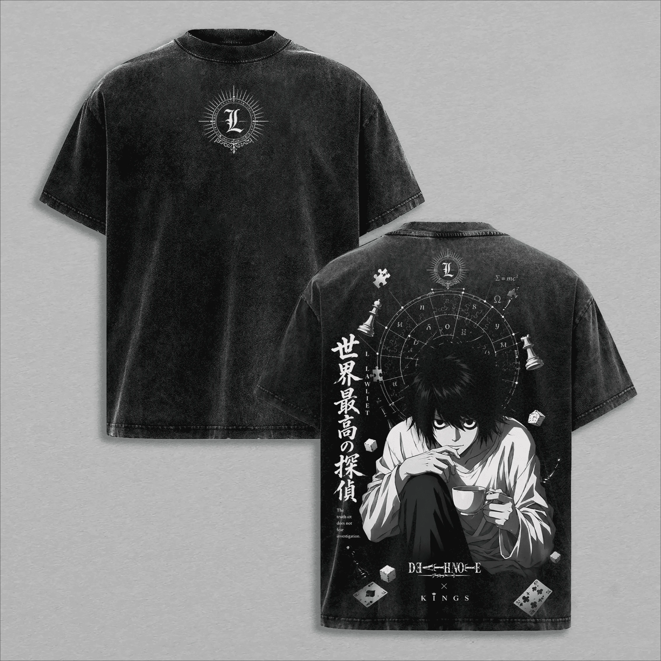 Death Note Graphic T‑Shirt Vintage L Lawliet Print Men Women Casual Short Sleeve Unisex Streetwear Retro Washed Anime Tees Tops