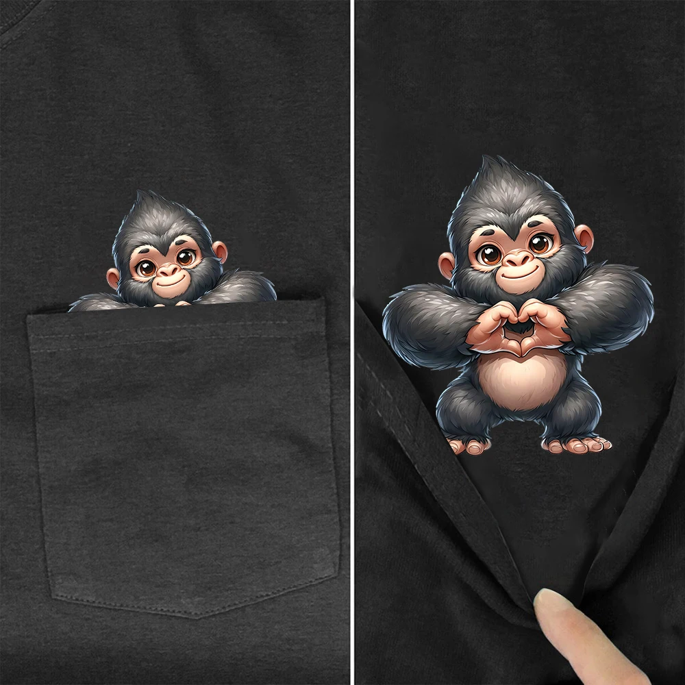 Cloocl Tiere Baumwolle T-Shirts niedlichen Gorilla Hand Herz Geste gedruckt Tasche T-Shirt Frauen Kurzarm Hemden Hip Pop Tops