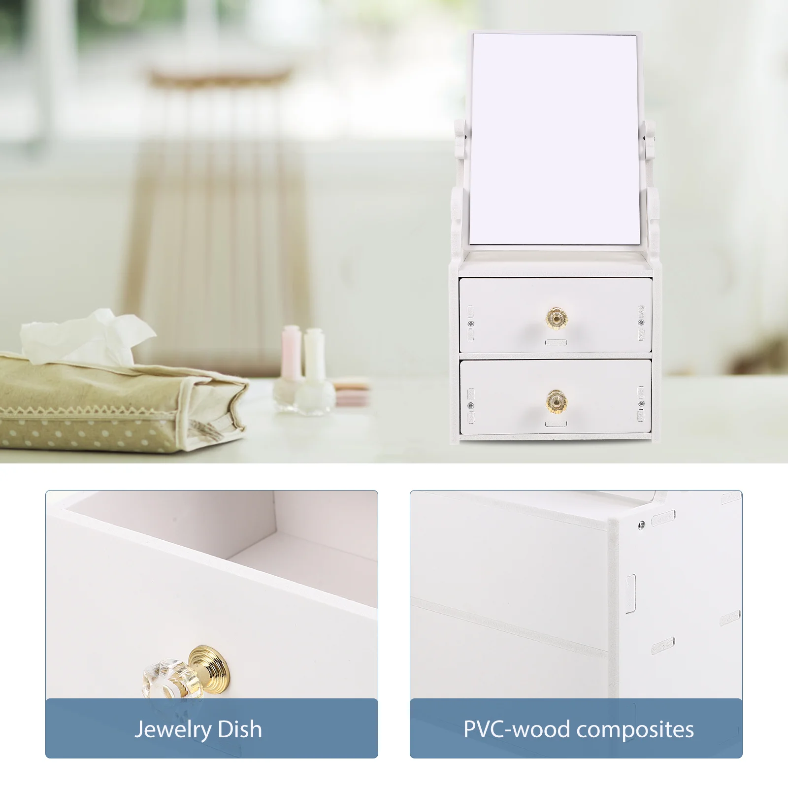 

Storage Box Tabletop Organizer Durable Makeup Mirror Box Large Capacity Makeup Storage Case for Dressing Table