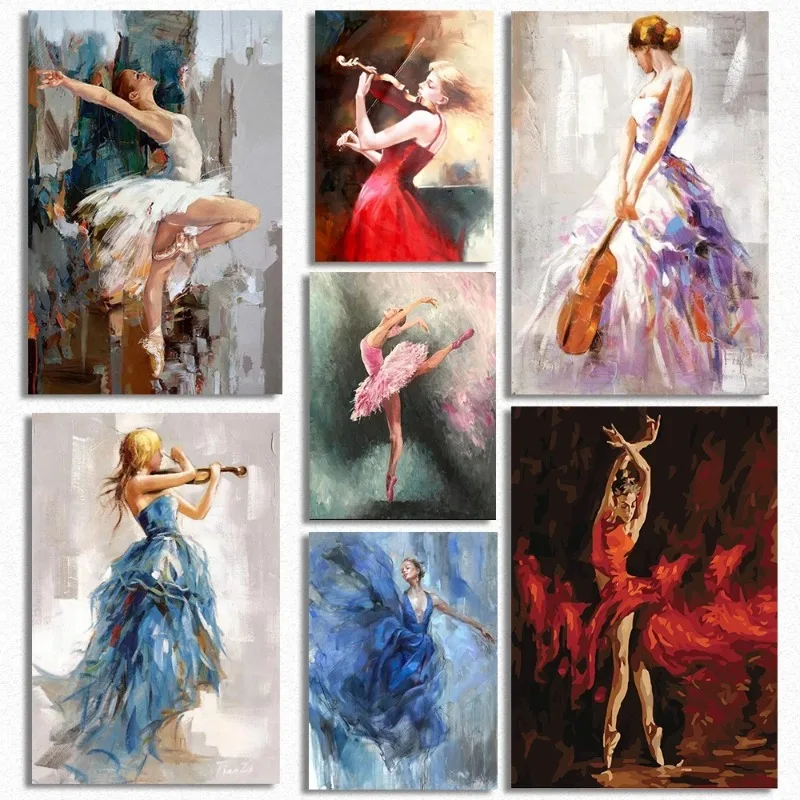 Fashion Elegant Girl Ballet Dancer Playing The Violin Canvas Painting Ballerina Girls Posters Picture Wall Art Modern Home De
