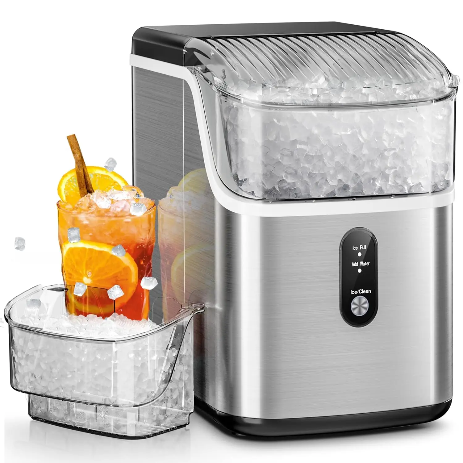 Nugget  Maker  , /24H Pebble  Maker with Chewable  ,Self-Cleaning Pellet Ice Maker with Ice Scoop,O