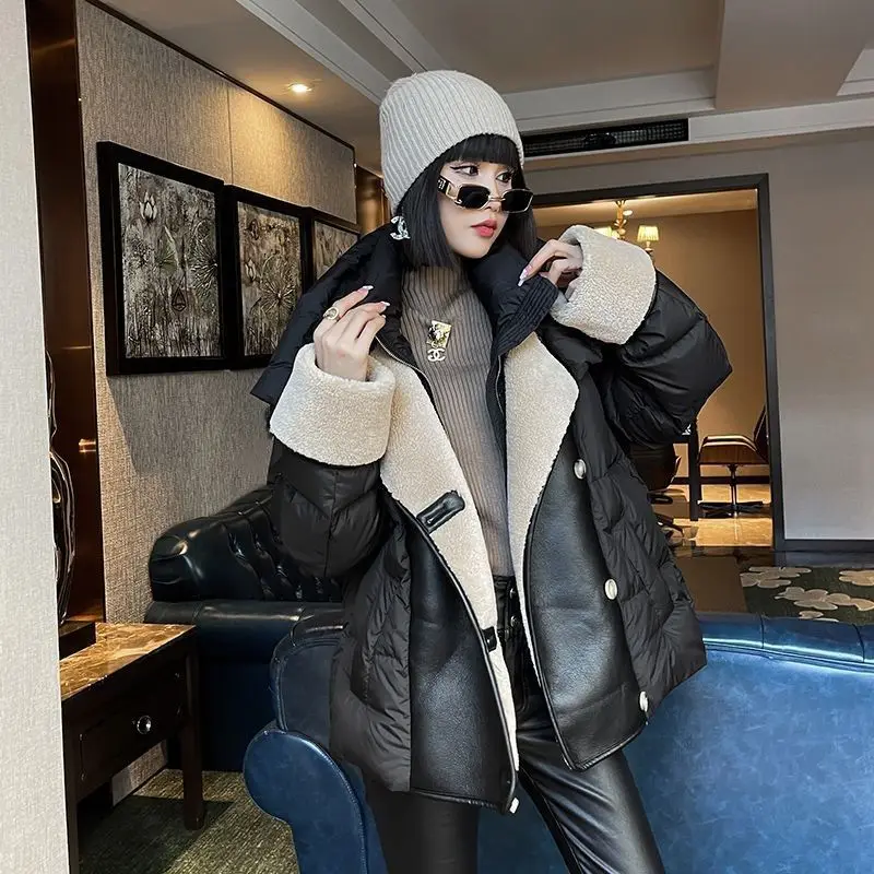 Winter Cotton Padded Waterproof Parka Single Breasted Jacket Fashion New Big Collar Thickened Warm Black Coat for Women