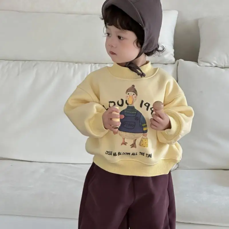 

Новинка зимы 2025 года, детский флисовый свитшот для мальчиков и девочек, топы с длинными рукавами и героями мультфильмов, бархатный толстый пуловер, детская теплая одежда