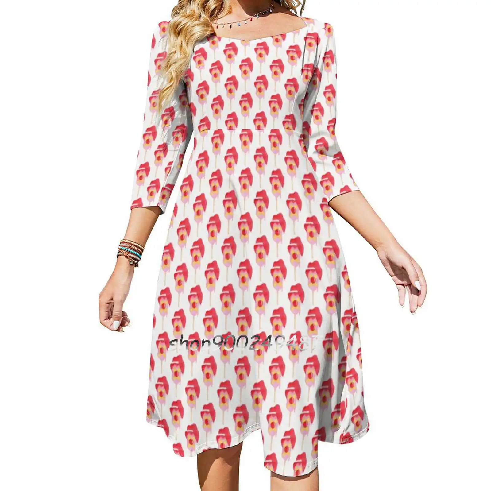 Bubble Ho Bill Flare Dress Square Neck Dress Elegant Female Fashion Printed Dress Makemerriness Make Merriness Aussie Christmas