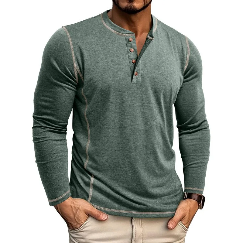 Men's Long Sleeve T-Shirt Henry Style Clothing Breathable Moisture Wicking Cotton Citywalk Cleanfit round Neck over Size