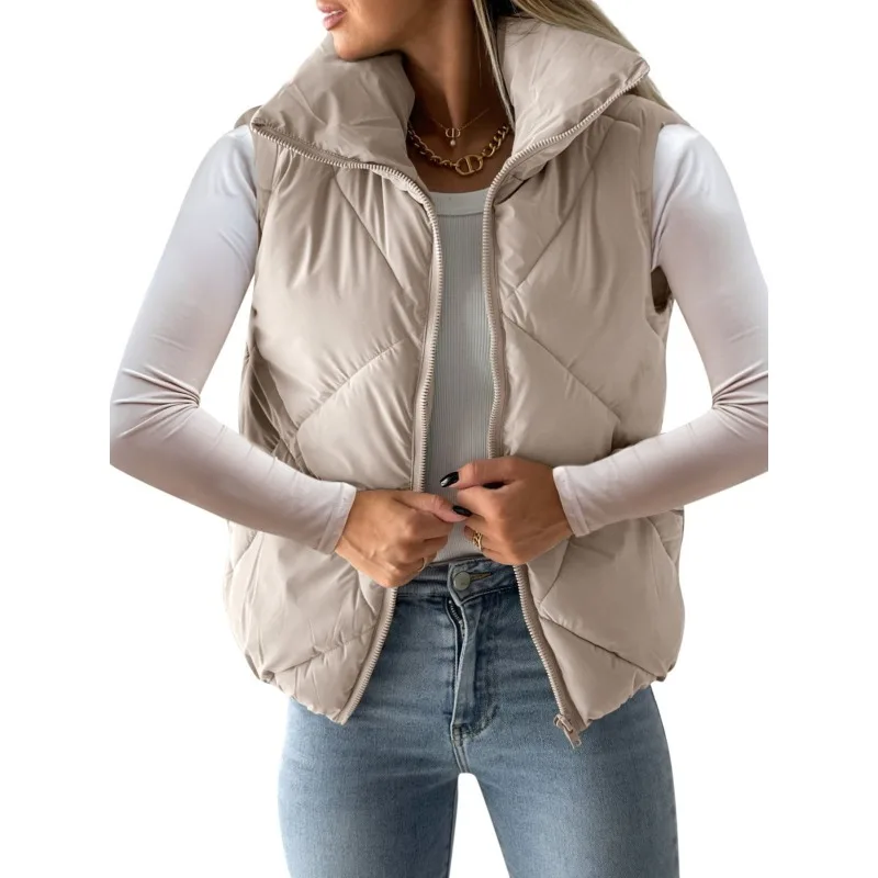 

Sleeveless Bread Coat Vest Stand Collar Cotton-Padded Y2K Autumn Vests Coats Women Loose Keep Warm Jacket Vest Outwear