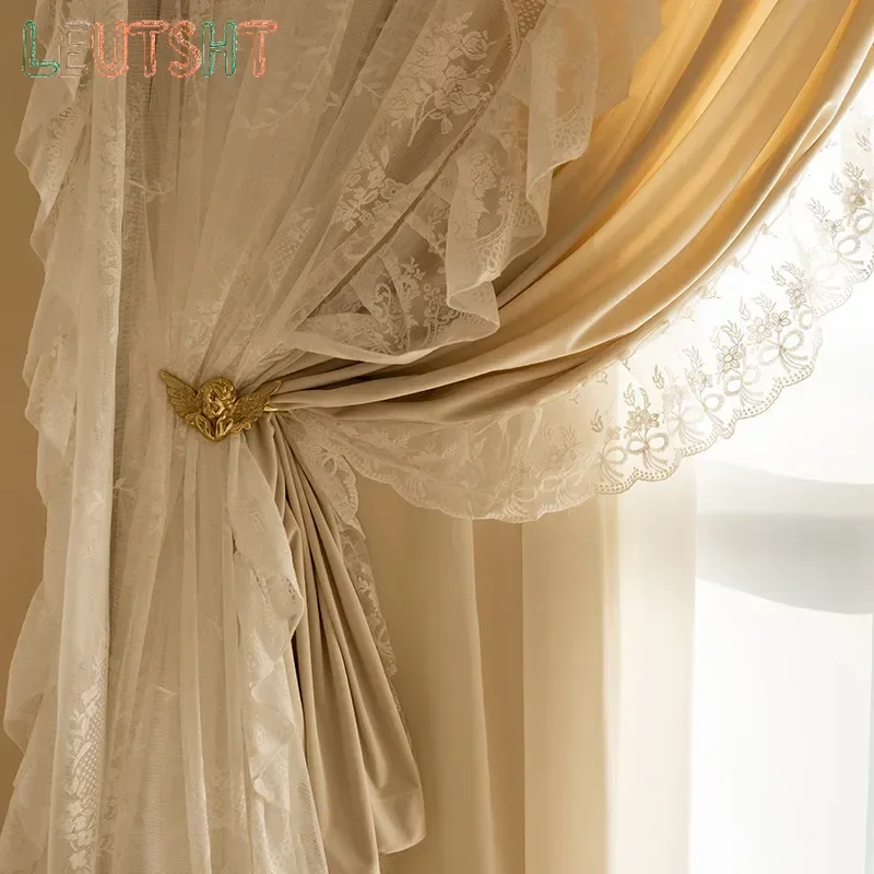 Custom Size Retro Curtains New French Bedroom Ins Wind Shading Living Room Bedroom Balcony Blue Velvet Cloth Curtains