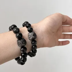 Promote Blood Revive Relax Anxiety Natural Black Obsidian Stone Lion Fashion Jewelry Bracelets For Women Men Yoga Energy  Gifts