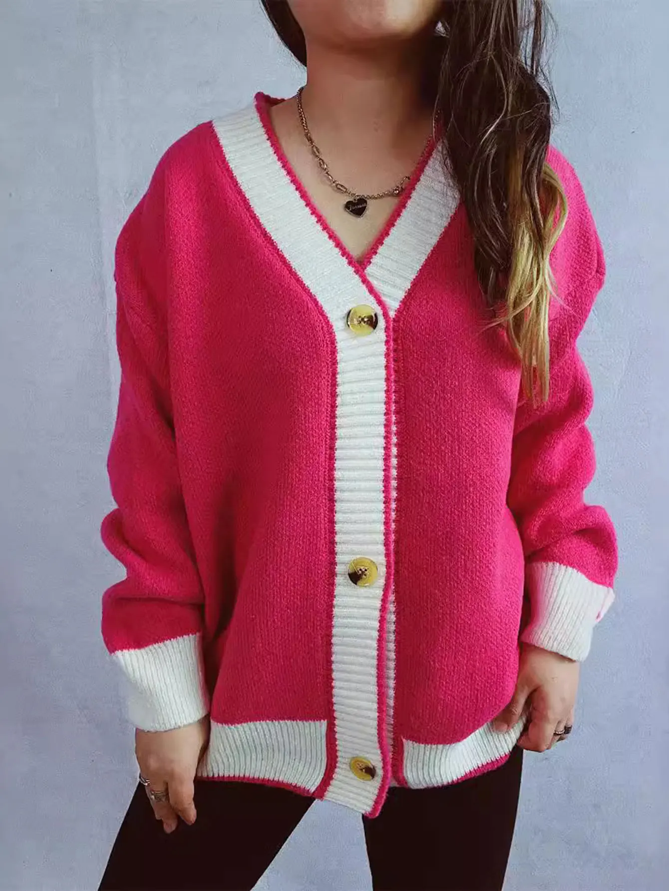 

Женский лоскутный кардиган с v-образным вырезом и длинным рукавом, удобный однобортный повседневный базовый топ на пуговицах спереди, осень-зима