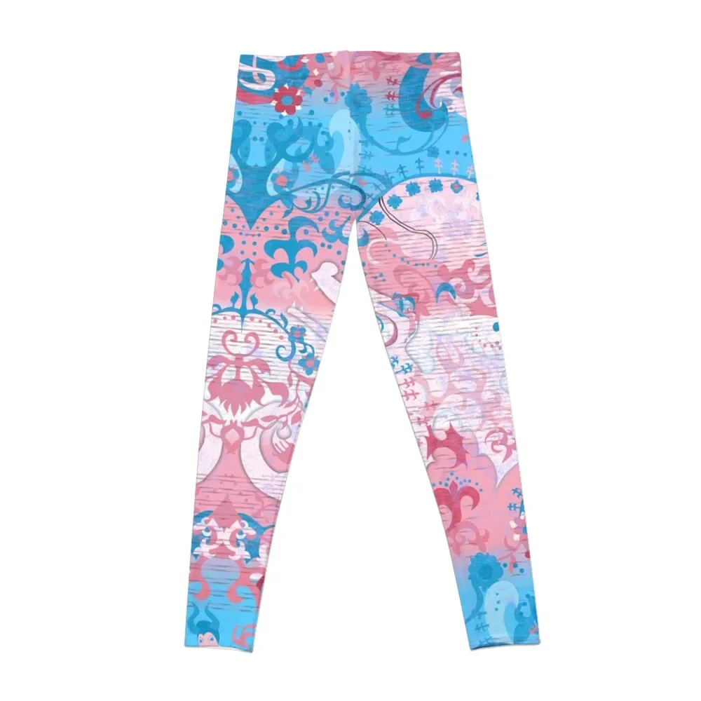 Transgender Dragon Damask -- Trans Pride Flag Colors Leggings gym clothing Fitness woman Women's sports Womens Leggings