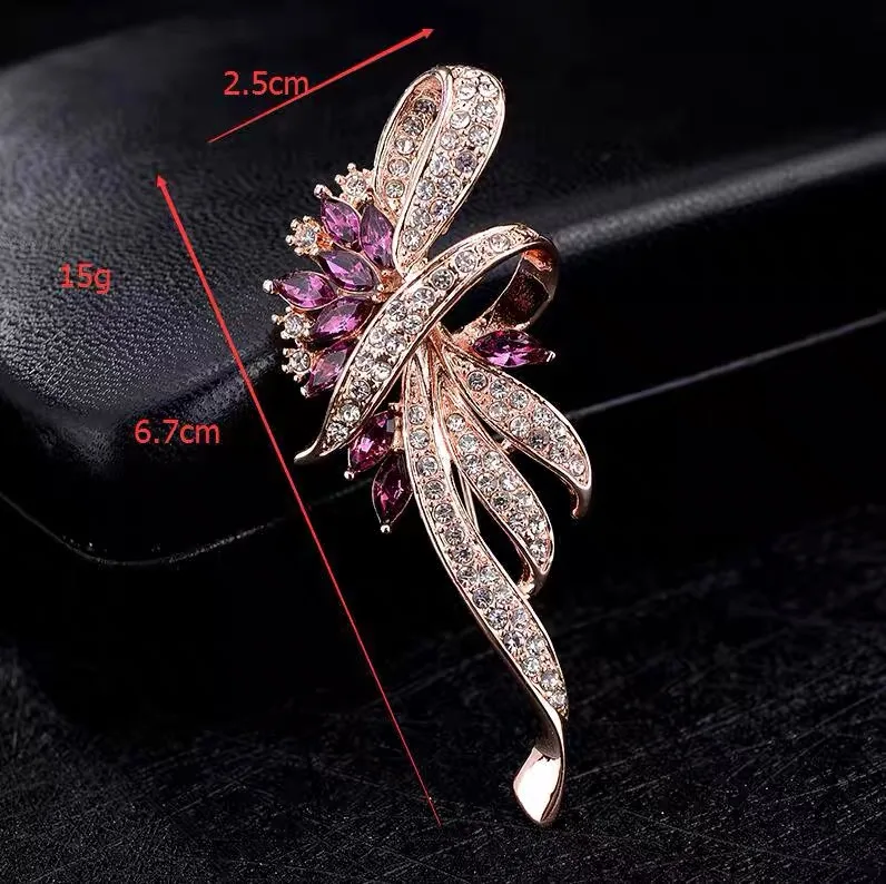 2024 Fashion Crystal Brooch For Women Elegant Bauhinia Blue Purple Zircon Rhinestone Brooch Lapel Pin Corsage Wedding Jewelry