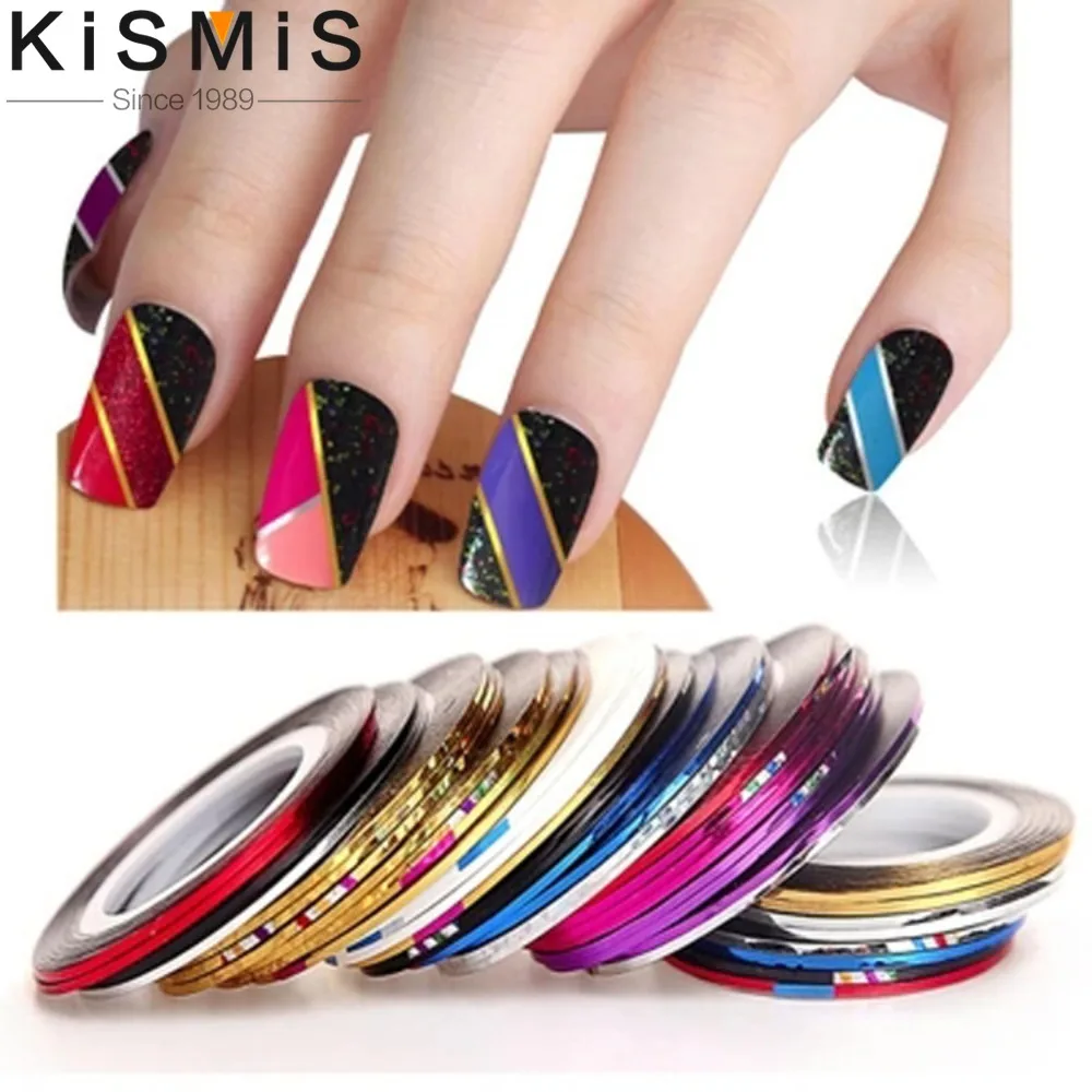 10 قطعة مختلط اللون مسمار Striping الشارات احباط نصائح الشريط DIY بها بنفسك ثلاثية الأبعاد مسمار الفن زينة مجموعة ملصقات رقائق الأظافر #1