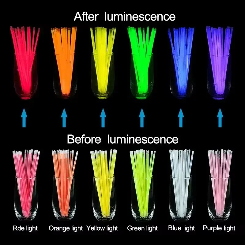 10/100 Uds. Palos fluorescentes para fiesta, palo brillante Multicolor, luz colorida brillante, pulsera brillante flexible, suministros para fiestas