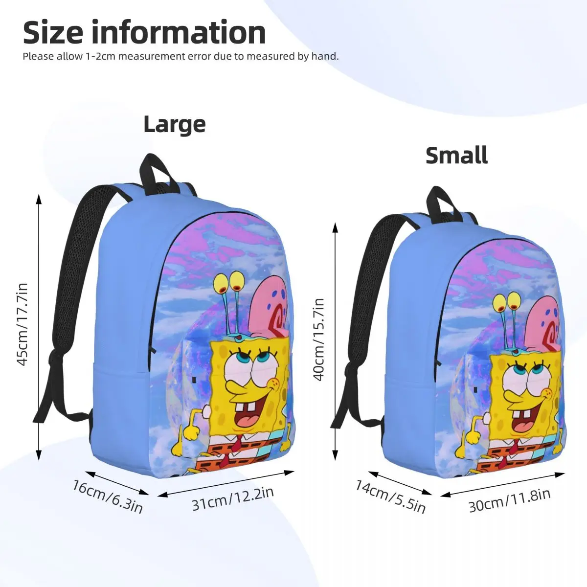 Portable SPONGEBOB Bookbag Camping Retro Washable SpongeBob Ladies Schoolbag For Gifts