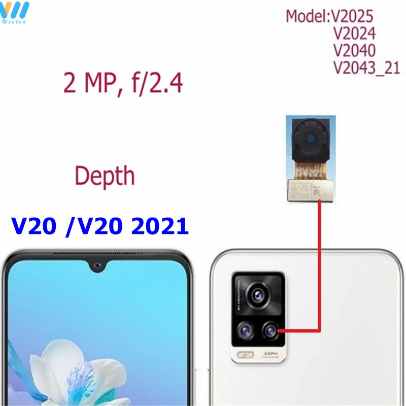 Front Rear Camera For Vivo V20 V20 Pro 2021 Back Main Small Front Facing Camera Module Flex Cable Repair Parts V2025 V2024 V2040