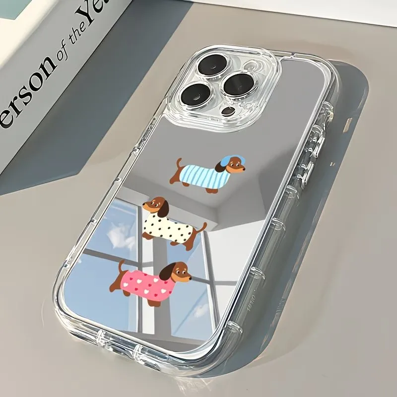 Funda para iPhone con diseño de Perro Salchicha y Espejo de Maquillaje para iPhone 17 16 15 14 13 12 11 Pro Max 16e 17e XR X XS Max 7 8 Plus