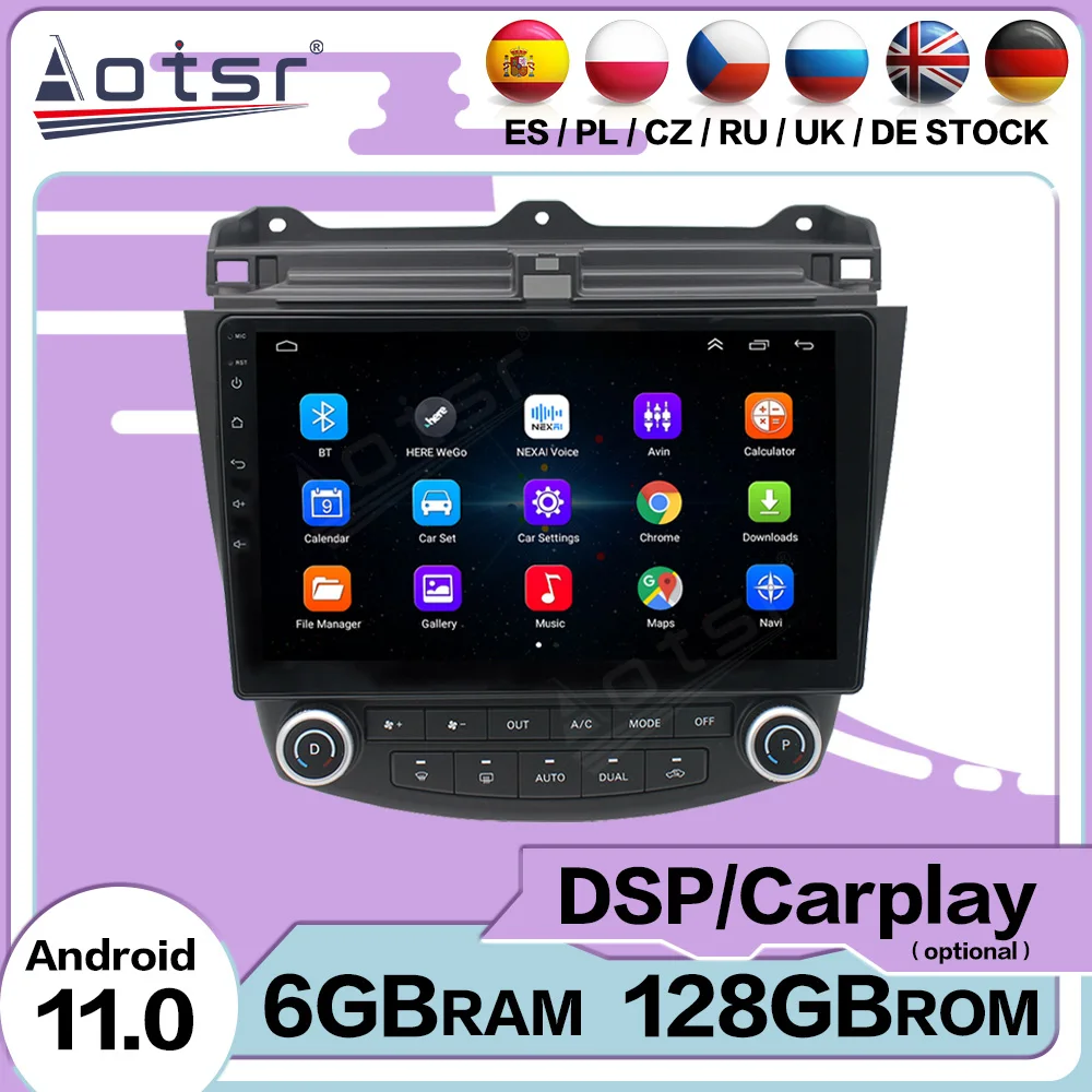 Multimedia Receiver Android 11 Player For Honda Accord 7 2003 2004 2005 2006 2007 2008 GPS Receiver Auto Stereo Radio Head Unit