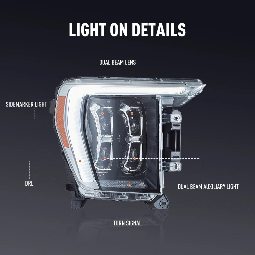 Пара светодиодных автомобильных фар в сборе для Ford F150 2021-2023, фары DRL, тюнинговый сигнал Plug and Play, передняя фара