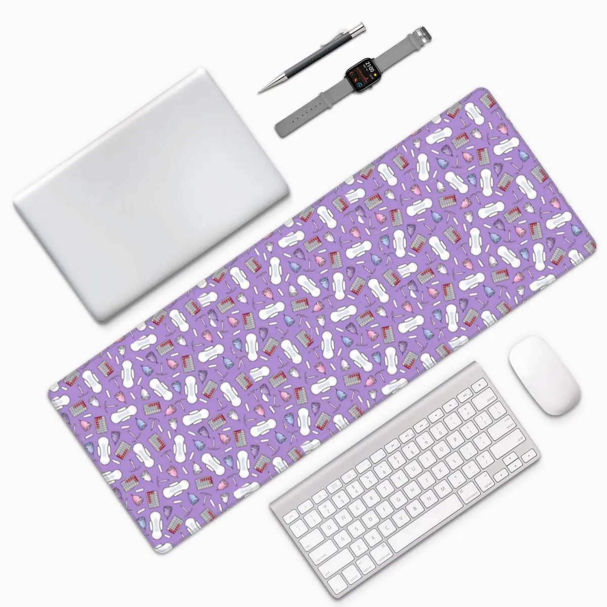 Period Protection, PMS Ready In Purple Large Mouse Pad Computer Keyboard Mouse Mat Gaming PC Laptop Desk Mat Table Mats