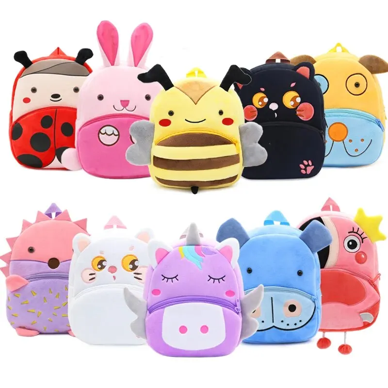 Cute Cartoon Animal Plush Mochila, Saco de brinquedo infantil, Saco de lazer, Meninos e meninas