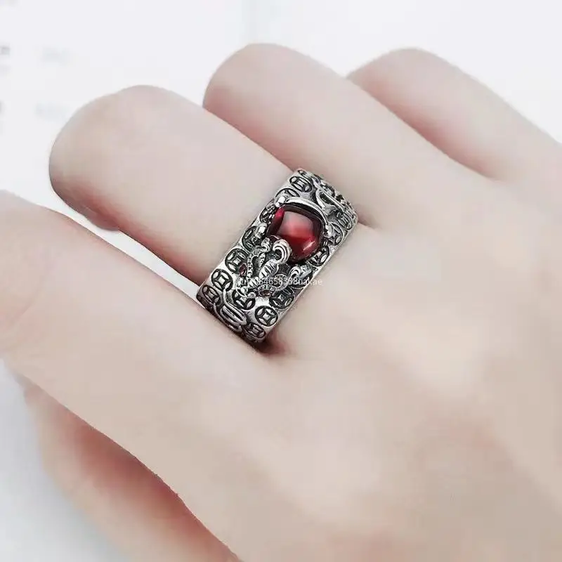 Lucky Amulet Feng Shui Pixiu Ring for Women Men Retro Silver Plated Adjustable Rings Good Luck and Wealth Buddhist Jewelry Gift