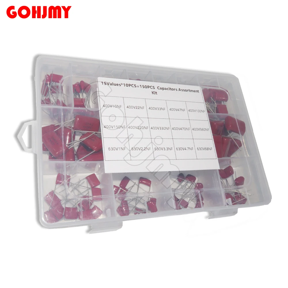 150PCS 15 value*10PCS CBB Polypropylene Film capacitor kit 10nf-68nf 400v 630v 10NF 22NF 47NF 100NF 220NF 470NF 560NF 