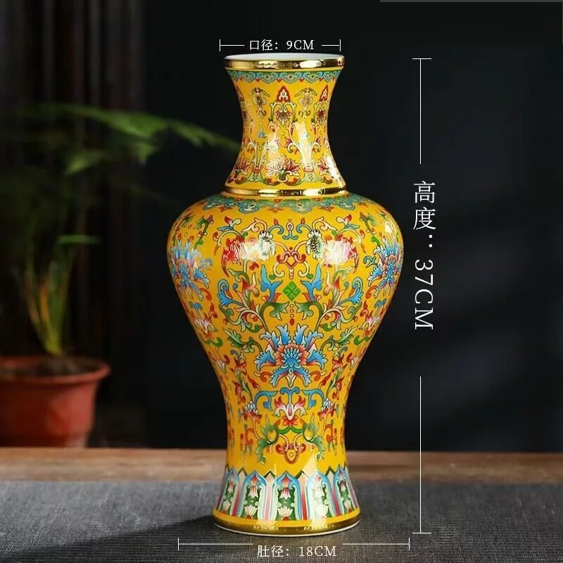 Imagem -04 - Jingdezhen-vaso de Cerâmica para Arranjos Florais Esmalte Antigo Estilo Chinês Casa Sala de Estar Decoração e Ornamentos 37cm