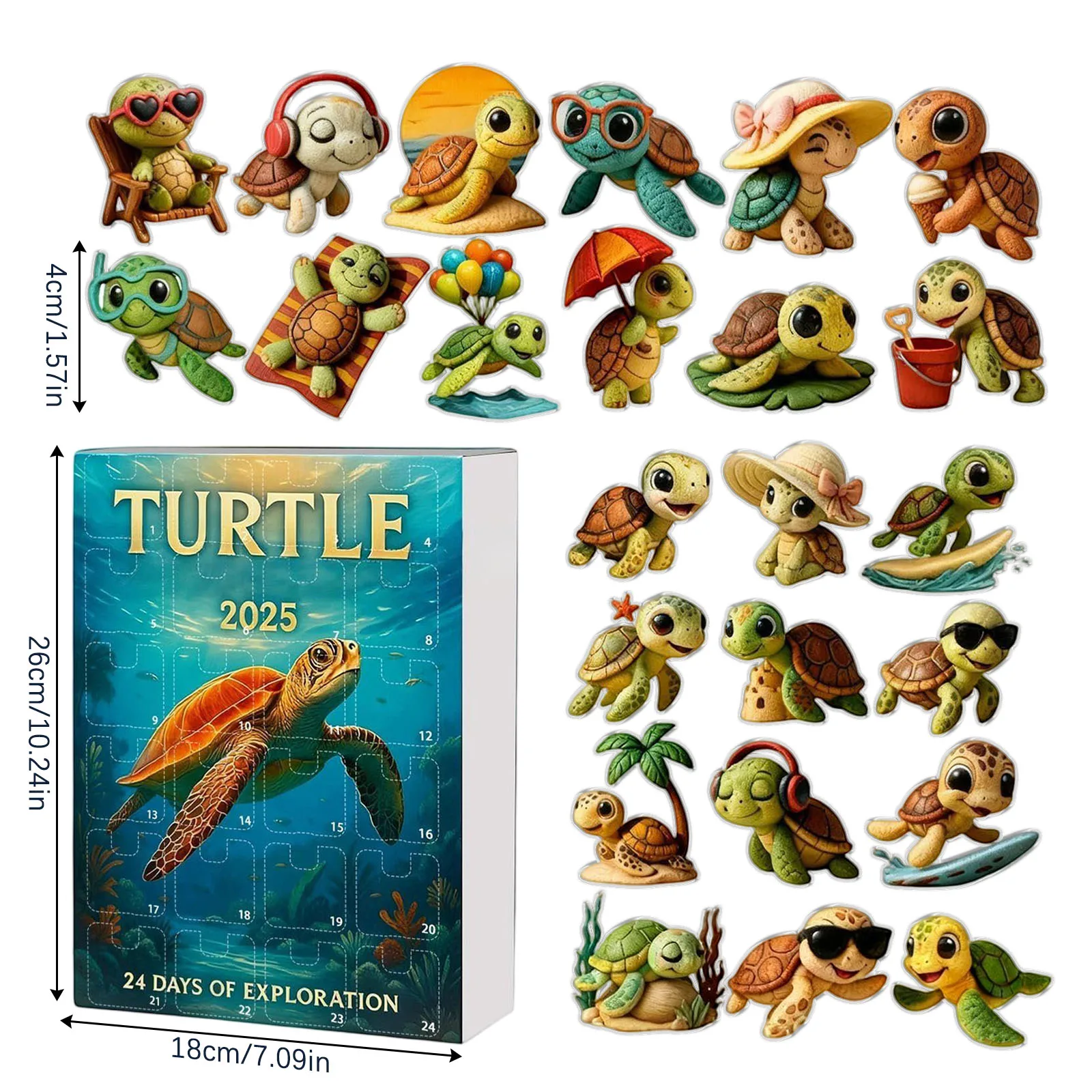 ปฏิทินนับถอยหลังคริสต์มาสรูปเต่าทะเลน่ารัก 24 ชิ้น ทำจากอะคริลิก 2 มิติ กล่องสุ่ม ของตกแต่งคริสต์มาส