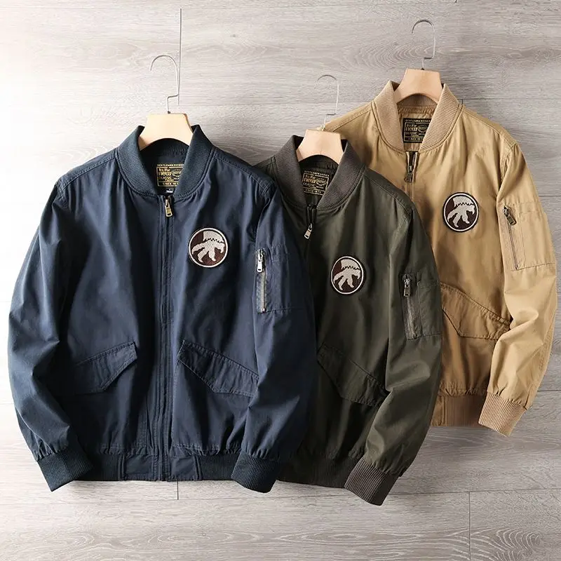

Spring Men's Baseball Collar Flight Jaet Towel Embroidery High ammage Canvas Comfortable Structured Outerwear Coat