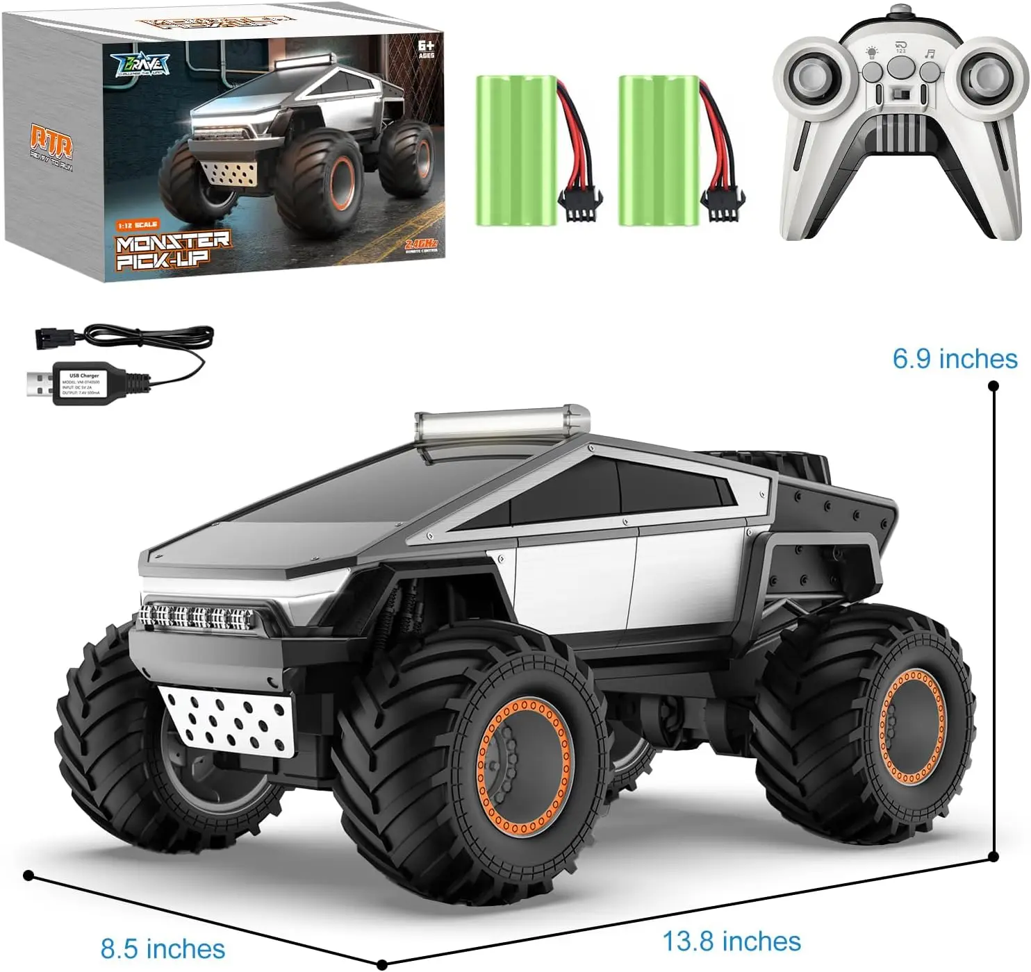 Giocattolo Monster Truck telecomandato con luci LED e musica, veicolo fuoristrada da 2,4 GHz, regalo di Natale perfetto per bambini dai 6 anni in su