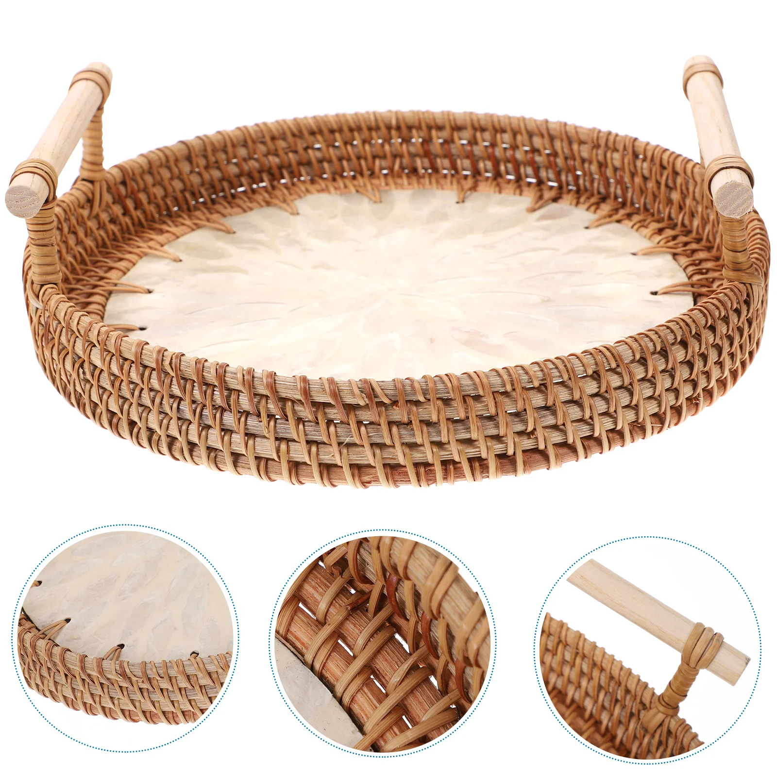 

Double Handles Ceramic Woven Shell Tray Food Storage Organizer Snack Candy Serving Plate Food Tray Ceramic Serving Plate