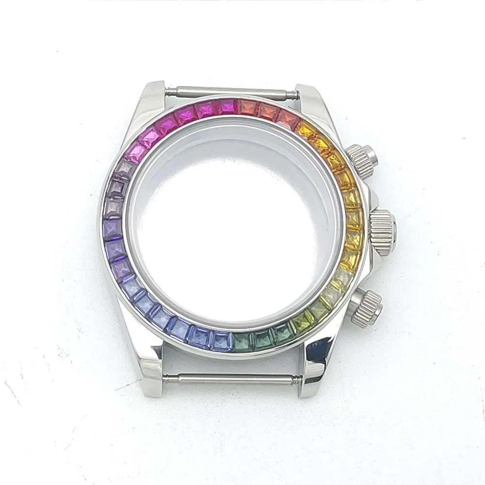 VK63 Watch Case 39.5mm Stainless Steel with Crystal Bezel — Fits 32.5mm Dial, Modification Parts