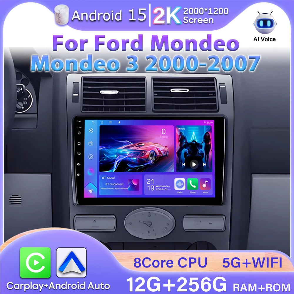 Android 15 For Ford Mondeo Mondeo 3 2000-2007 GPS Navigation Car Radio Video Carplay Display Car Monitor Screen No 2din 5G Wifi