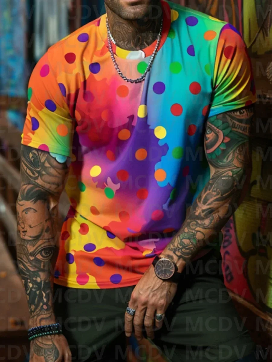 Men's Rainbow Polka Dot Art T-Shirt Summer T Shirt Casual Tops