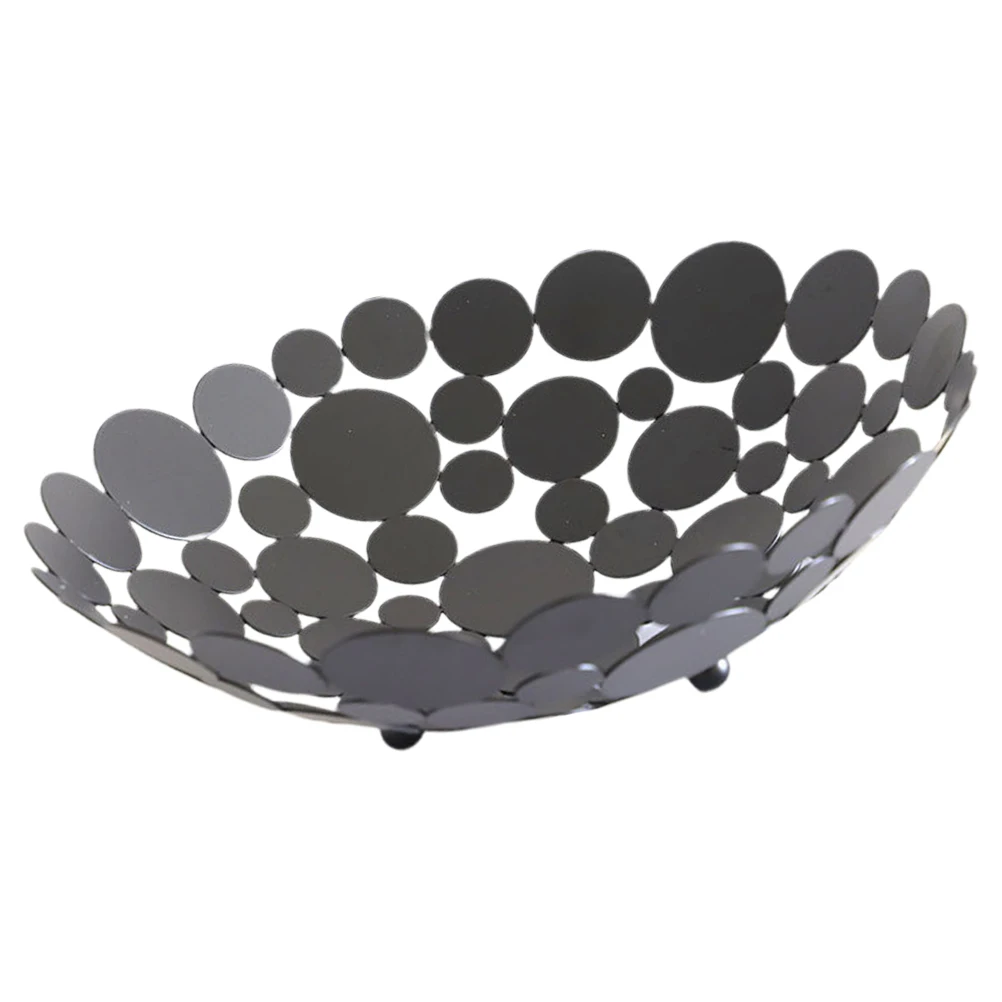 

Wrought Iron Fruit Plate Basket Black Bowl for Kitchen Counter Decorative Small Holder