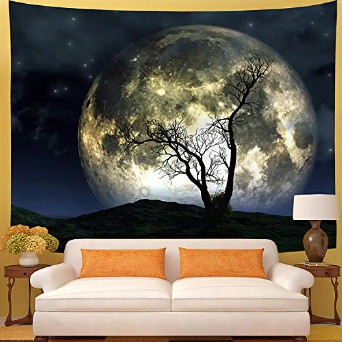 Galoker Moon Tapestry Galaxy Tree Tapestry Starry Sky Mystic Psychedelic Art Tapestry Wall Hanging for Home