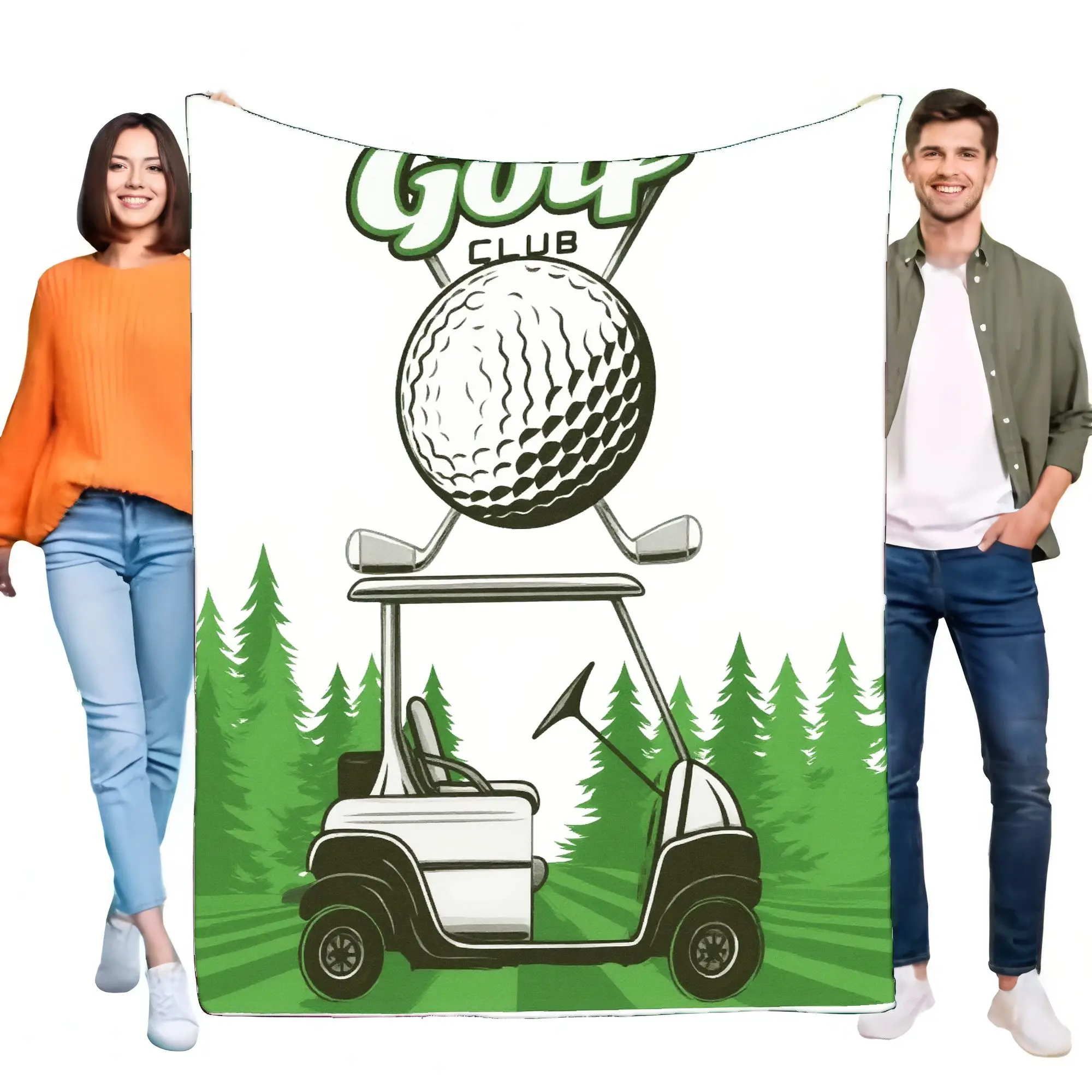 Golf Club Themed Blanket Soft White Throw with Golf Cart Design Vibrant Colors Cozy Lightweight for Golf Lovers Perfect Gift for