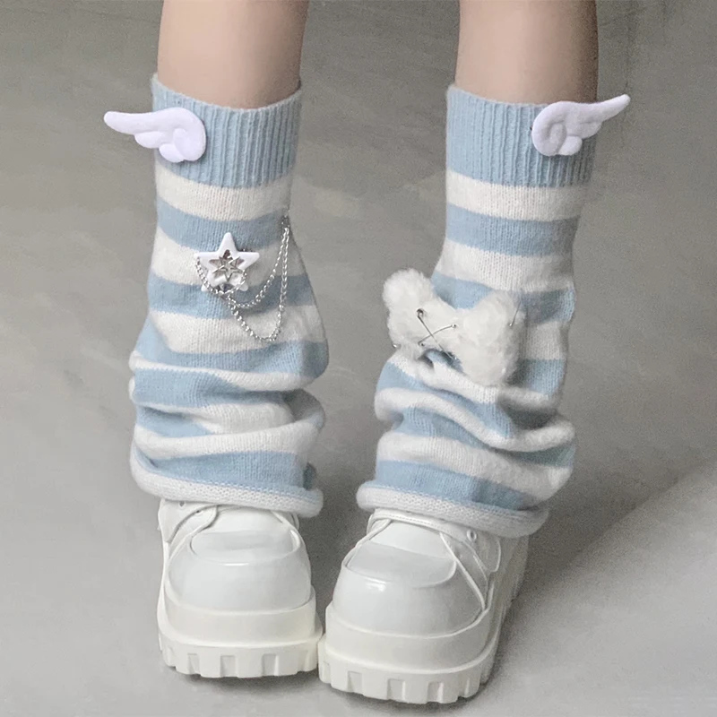 Y2K Leg Warmers Women Japanese Lolita Long Socks Knitted Foot Cover Autumn Winter Crochet Heap Sock Boot Cuffs Streetwear