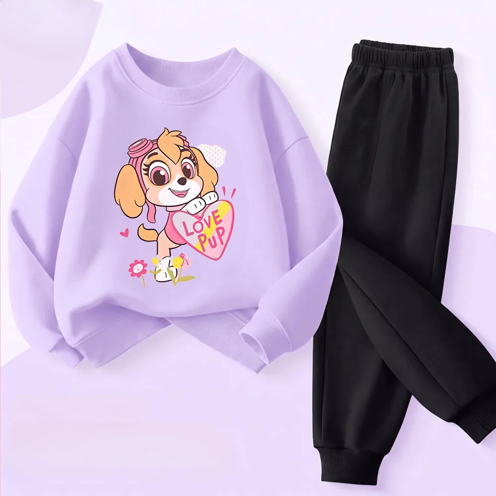 2026 Girls Casual Tracksuits Cute Printed Children's O Neck Pullover+long Pants 2piece Sets Kids Outdoor Sweatsuits Hoodies Suit