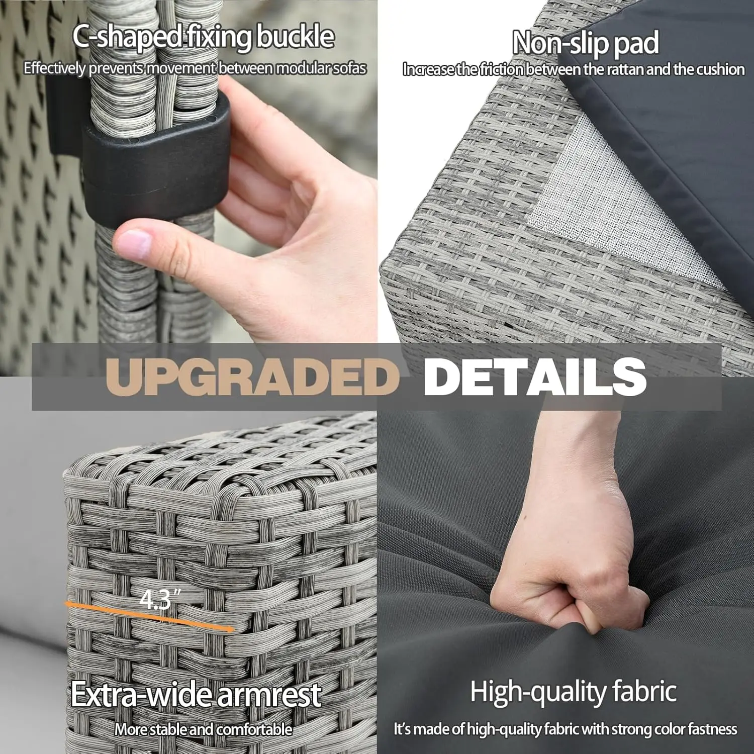 Patio Furniture Set 5 Pieces Outdoor Conversation Set All-Weather Wicker Rattan Sectional Sofa With Ottoman Cushions Pillows