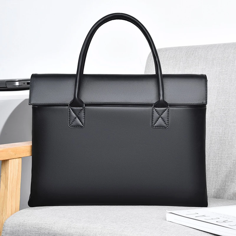 Briefcase Women Executive PU Leather Handbag Office Work Business Commuting Meeting Simple Durable Bag for Man 14 inch Laptop