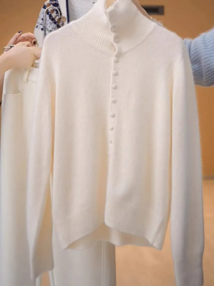 

Модный вязаный длинный свитер с высоким воротником, удобный, приятный для кожи, повседневное женское трикотажное пальто