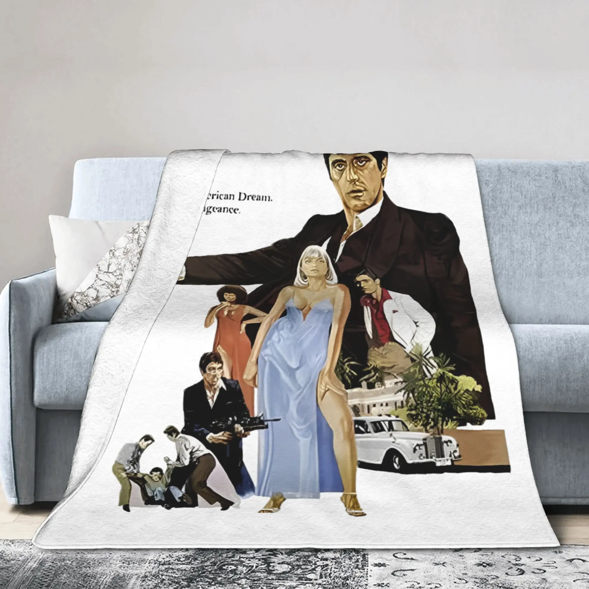 Scarfaces Tony Montana Knitted Blanket The Eyes Chico Flannel Bedding Throw Blankets Rug Piece Printed Gift Multifunction