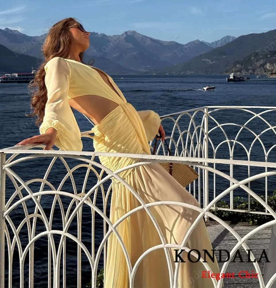 KONDALA, vestido Sexy elegante de gasa para mujer, cintura hueca, escote en V profundo, vestido ajustado sin espalda, vestido de mujer romántico de vacaciones de verano 2025