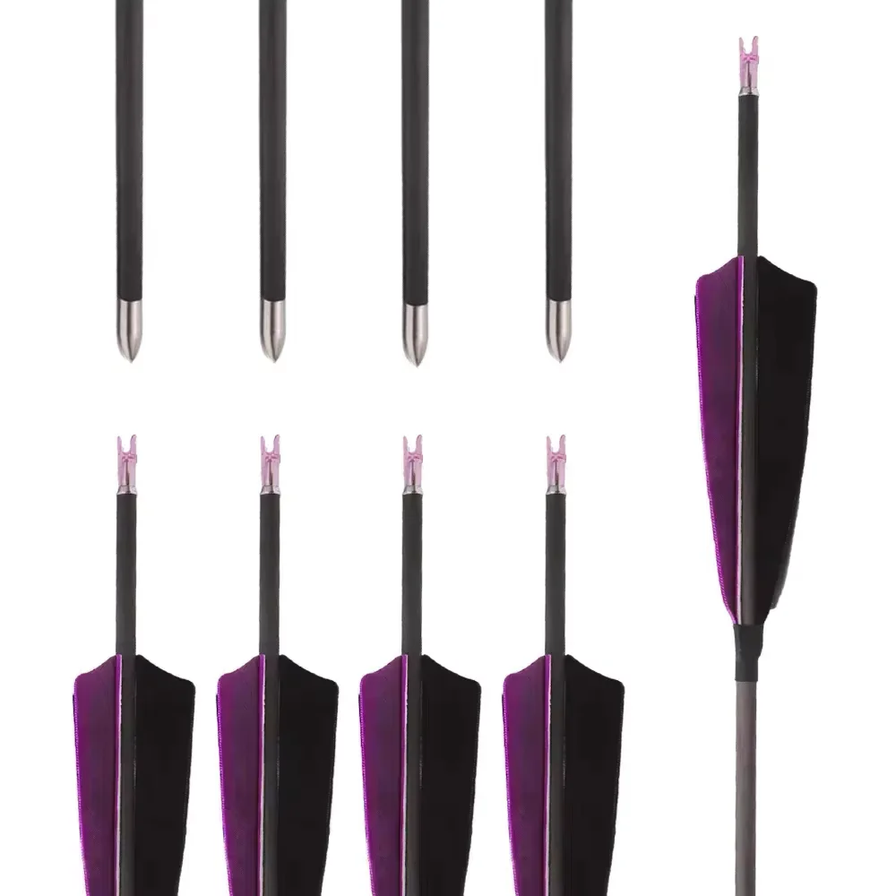 6/12/24pc ID4.2mm Pure Carbon Arrow Shaft Spine 300 350 400 500 600 700 800 900 1000 1100 1300 1500 1800 with 4in Turkey Feather