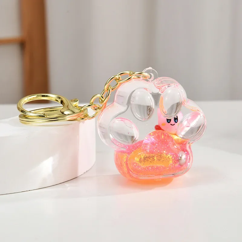 Kirby Cartoon Acryl Sleutelhanger Anime Drijfzand Fles Vrouwen Creatieve Grappige Sleutelhanger Rugzak Tas Decor Hanger Sleutelhanger Geschenken