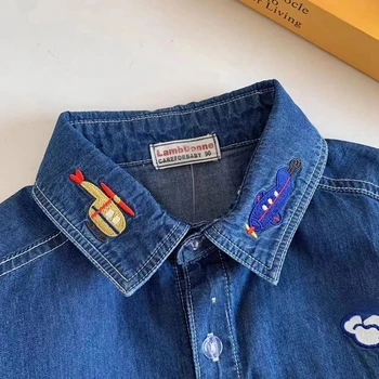 Fashion Boys denim shirt cartoon Embroidery Kids long sleeve Coat children loose casual denim jacket 4